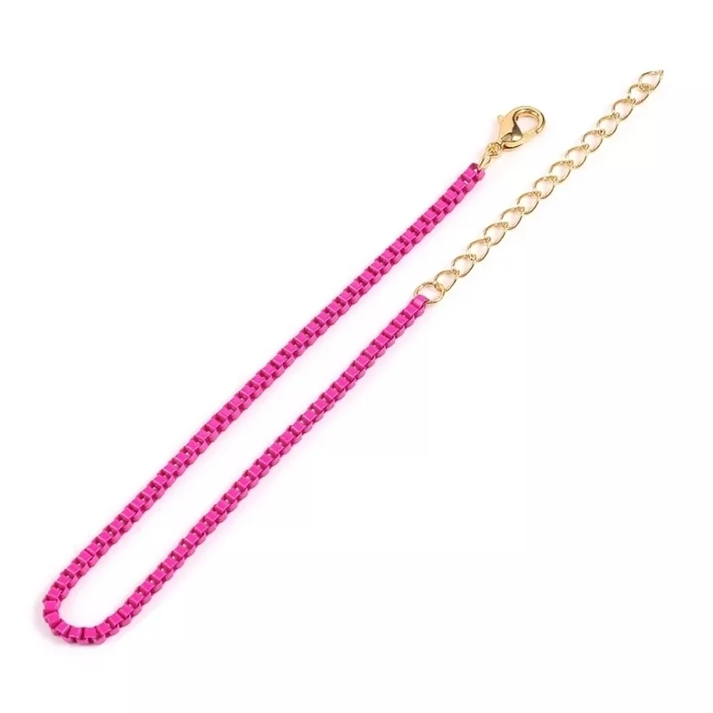 NEW Pink Enamel Plated 925 Silver Adjustable Box Chain Bracelet‎